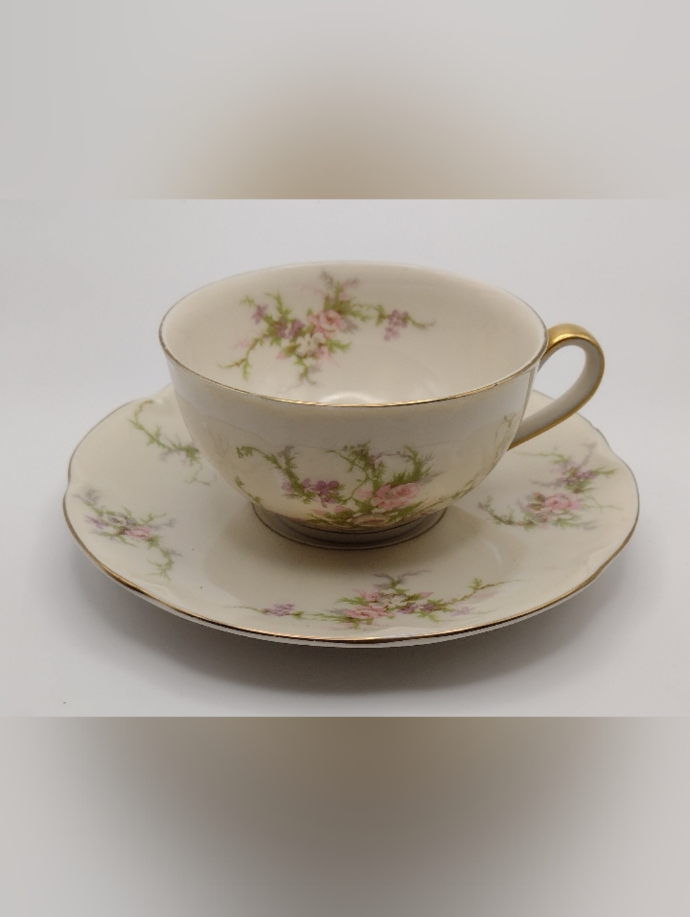 Vintage Bone China Teacup & Saucer By Theodore Haviland - "Rosalinde"